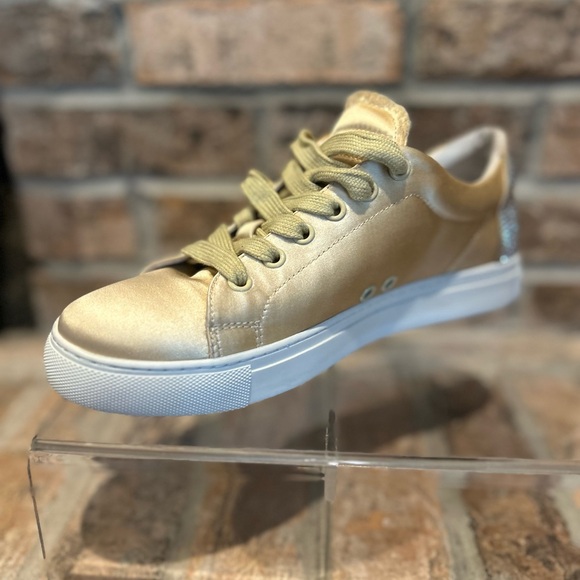 Lola Cruz Wink Gold Satin Sneakers & Crystals - Picture 10 of 11
